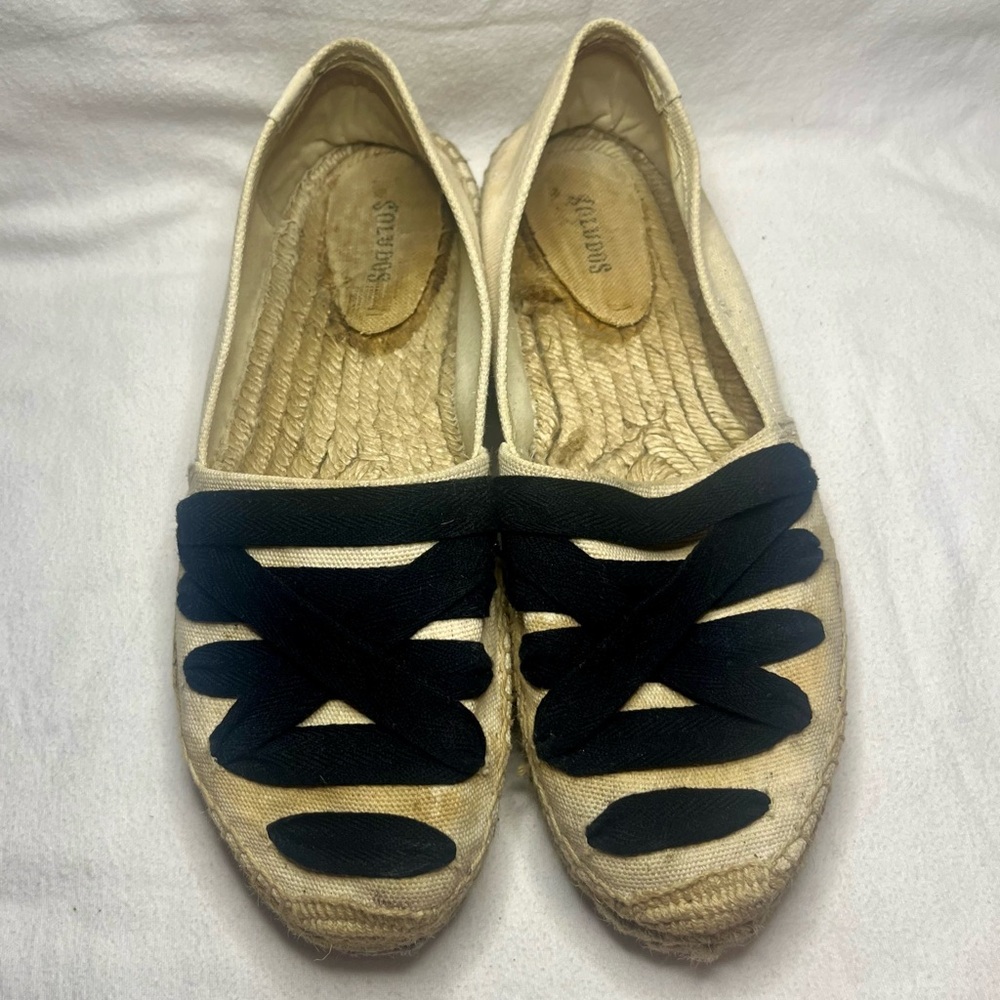 Soludos Canvas Espadrilles in Ecru with Black Large Laces Design!